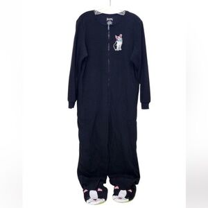 Nick & Nora Pajamas Women's L Black Boston Terrier Dog Footed Fleece Pajamas